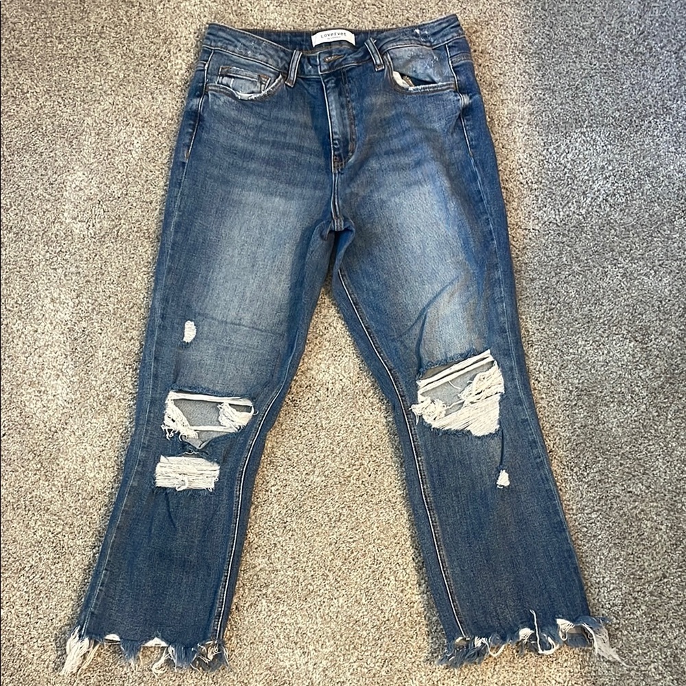 VERVET BY FLYING MONKEY Blue Ankle Cropped Jeans Distressed